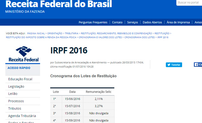Receita libera consulta ao 2º lote a partir de hoje 