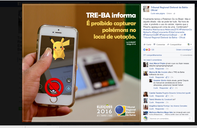 TRE proíbe caça de pokémons nas zonas eleitorais