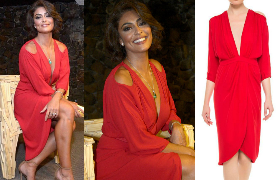 Juliana Paes arrasa em vestido vermelho decotado de R$ 1,3 mil