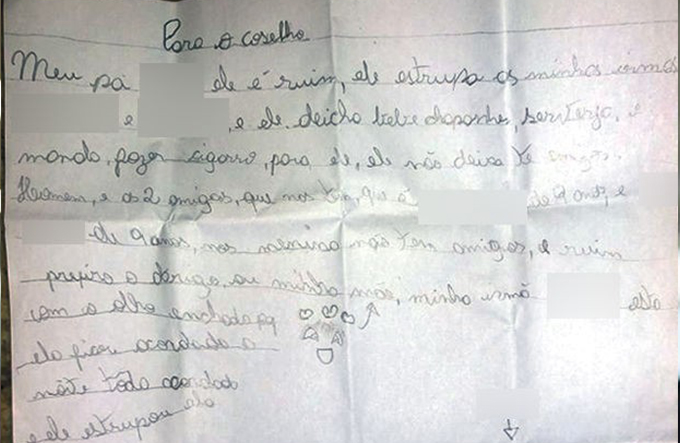 Menina escreve carta e denuncia estupro cometido pelo pai