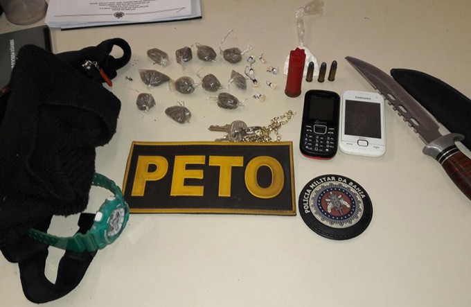 Trio é preso com drogas, faca e munições na Urbis