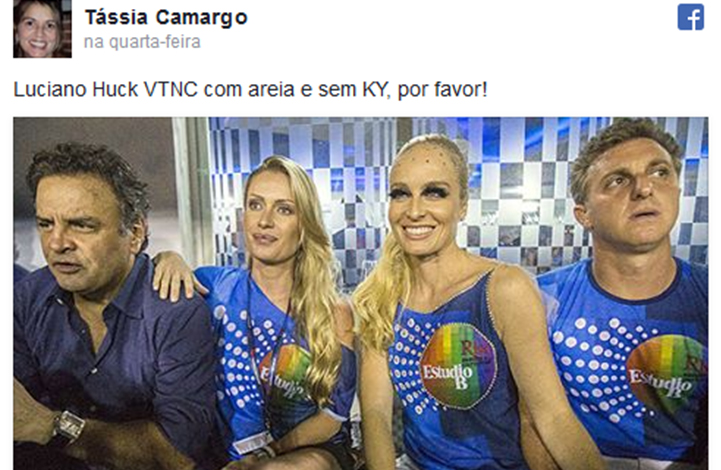 Atriz Tássia Camargo detona Luciano Huck: 'VTNC'