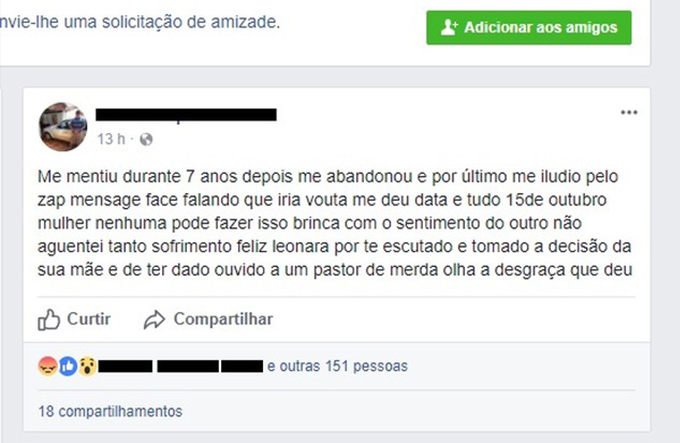Vigilante mata a ex-sogra e depois faz post no Facebook