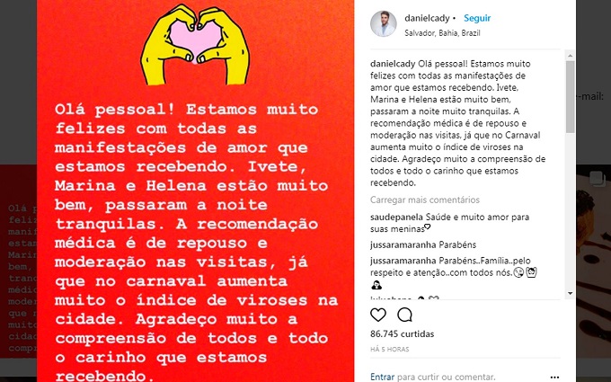Marido de Ivete pede moderação nas visitas e fala sobre filhas