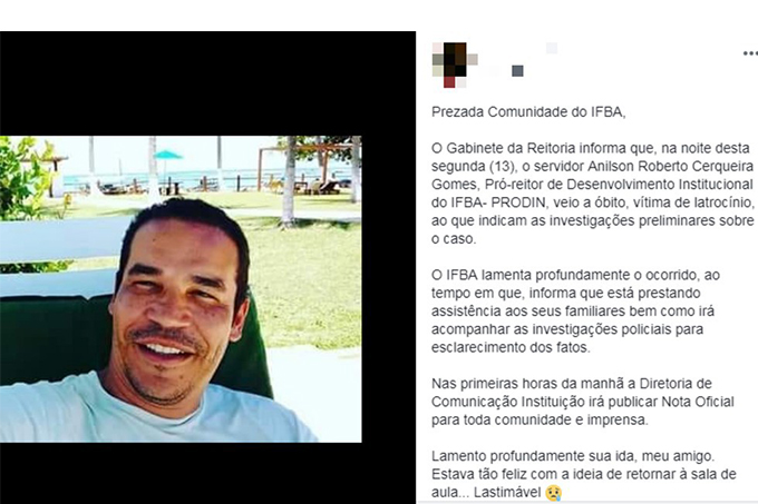 Suspeito de matar pró-reitor do Ifba diz que agiu em legítima defesa
