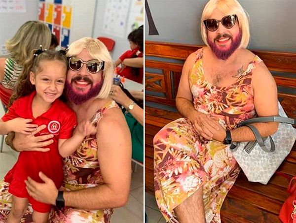Viúvo, pai se veste de 'mãe' para participar de homenagem na escola da filha