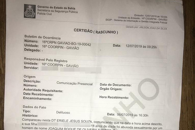 Mulher denuncia que filha de 8 anos foi estuprada por concunhado