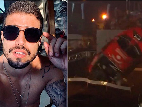 Caio Castro sofre acidente e capota carro em competição