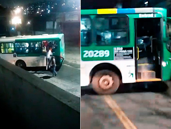 Ônibus são atravessados na Via Regional e passageiros pulam pelas janelas; assista