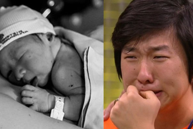Pyong se emociona ao conhecer filho