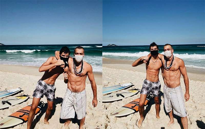 Fábio Assunção surge ao lado do filho exibindo corpo sarado na praia