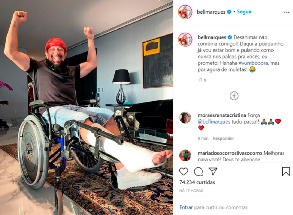 Bell Marques sofre acidente jogando tênis e passará por cirurgia 