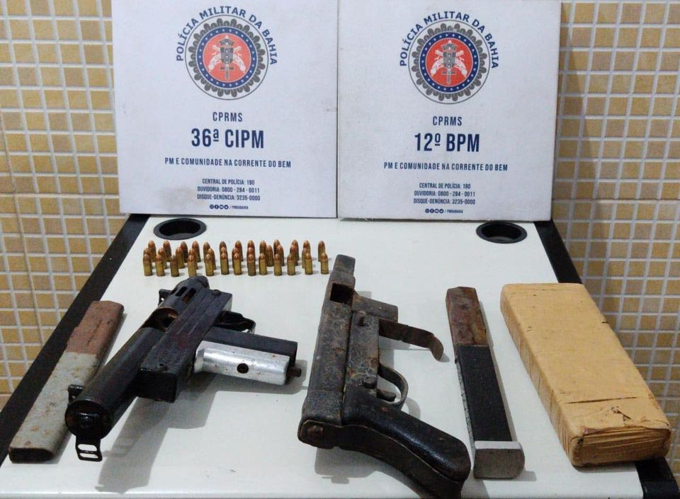 Suspeito de homicídio é preso com submetralhadoras e maconha em Dias d’Ávila