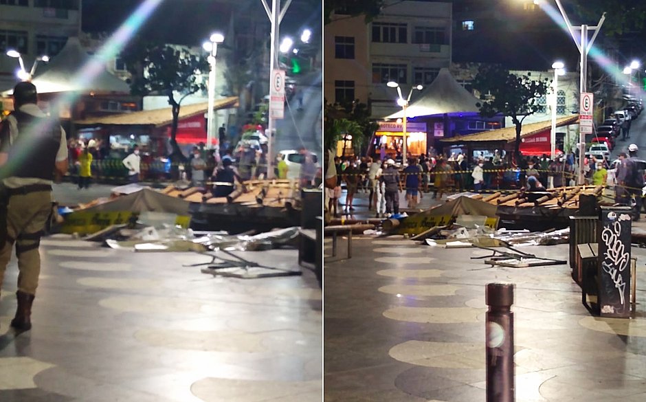 Cobertura de barraca desaba no Largo da Dinha, no Rio Vermelho