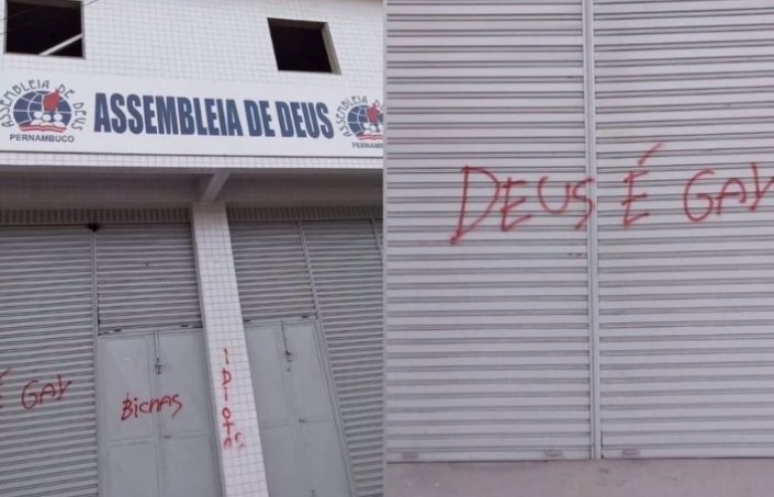 Fachada de igreja evangélica é pichada em Pernambuco: 'Deus é gay'