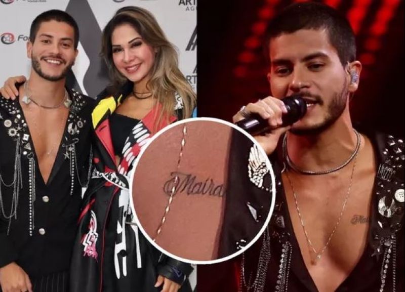 Arthur Aguiar faz tatuagem com nome de Maíra Cardi no peito