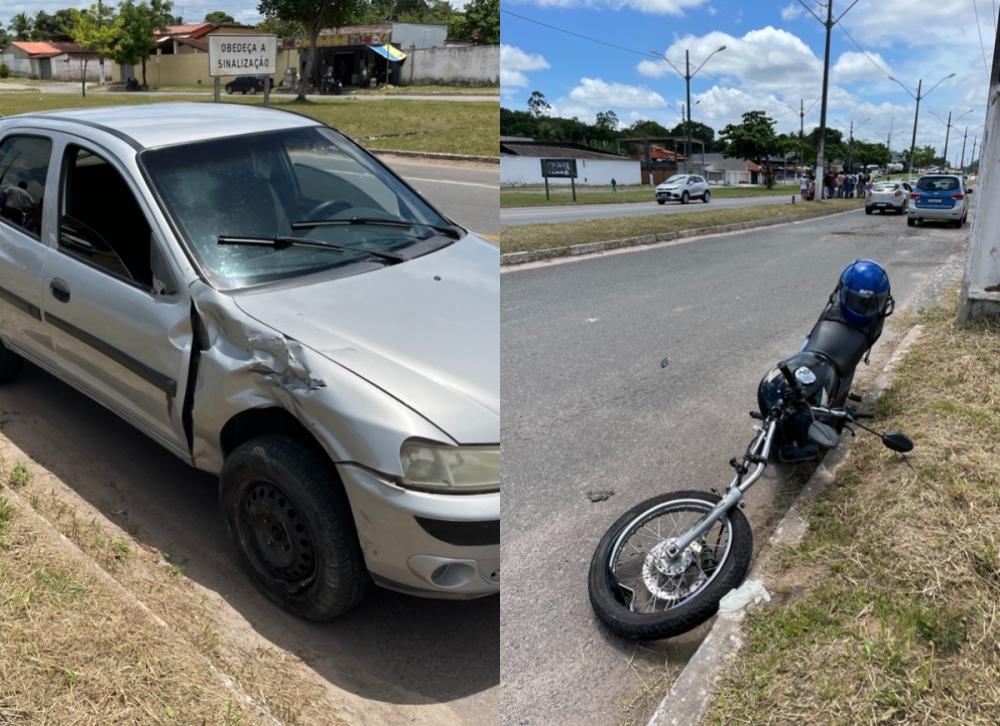 Mototaxista fica ferido após colisão com carro no Entroncamento de Dias d’Ávila