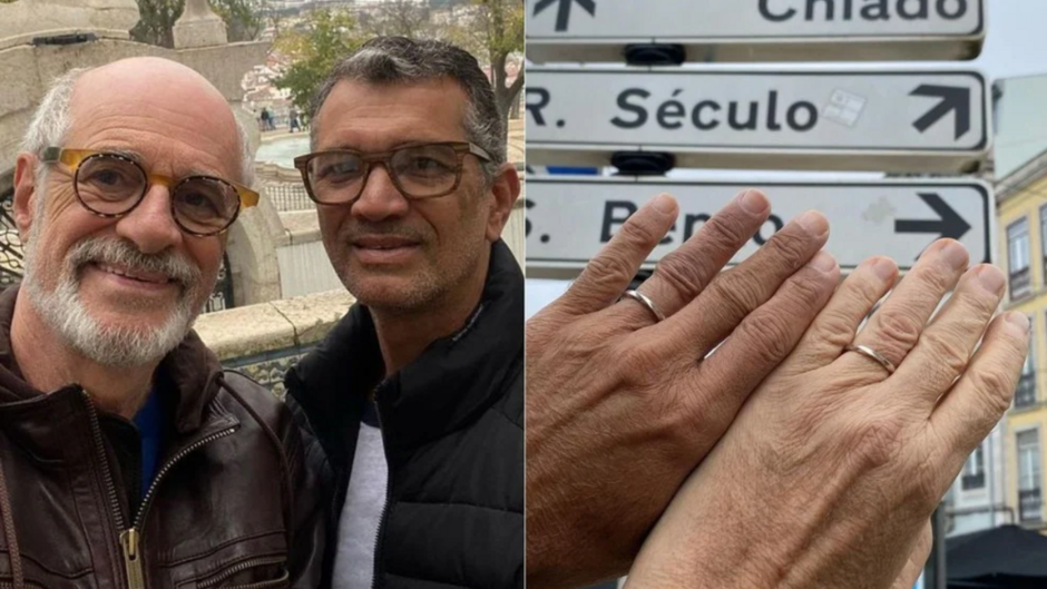 Aos 70 anos, Marcos Caruso se casa com técnico de enfermagem durante viagem para Portugal
