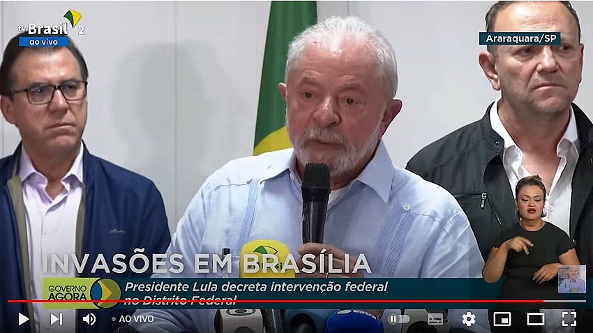 Presidente Lula decreta intervenção federal no DF e diz que radicais serão punidos