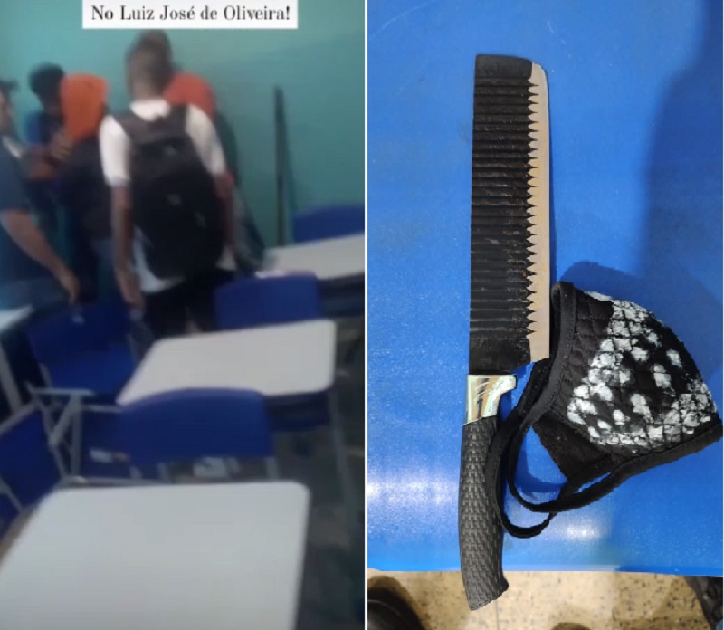 Estudante com faca é contido por colegas em sala de aula