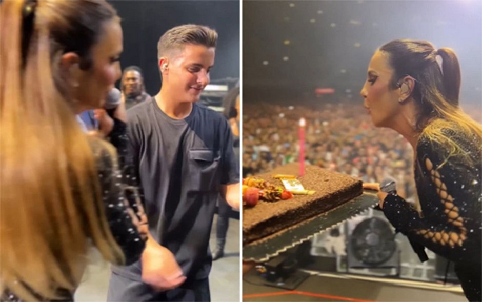 Ivete ganha bolo de aniversário da família durante show em Portugal