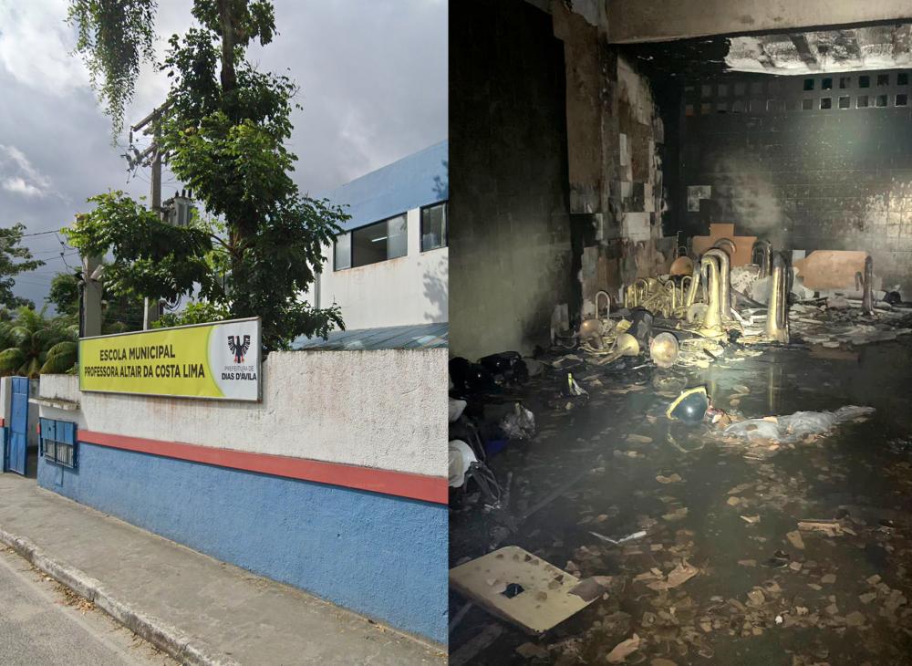 Escola Altair da Costa Lima pega fogo e chamas destroem sala com instrumentos musicais