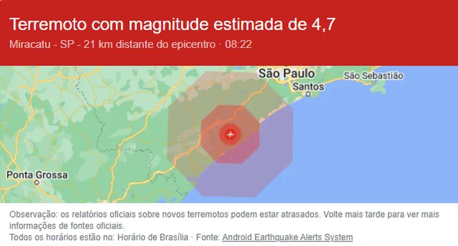 São Paulo registra terremoto de magnitude 4,0