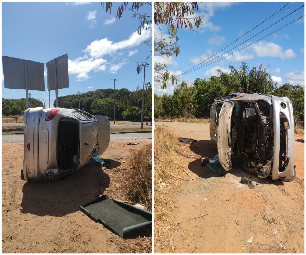 Motorista perde controle e capota carro na rotatória do Iberostar