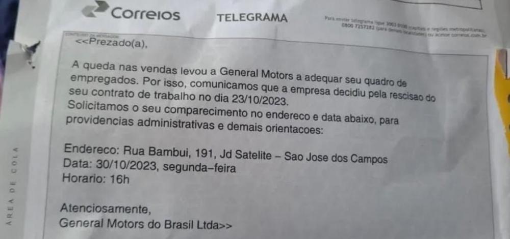 General Motors demite funcionários por telegrama em três fábricas de SP; sindicato contesta