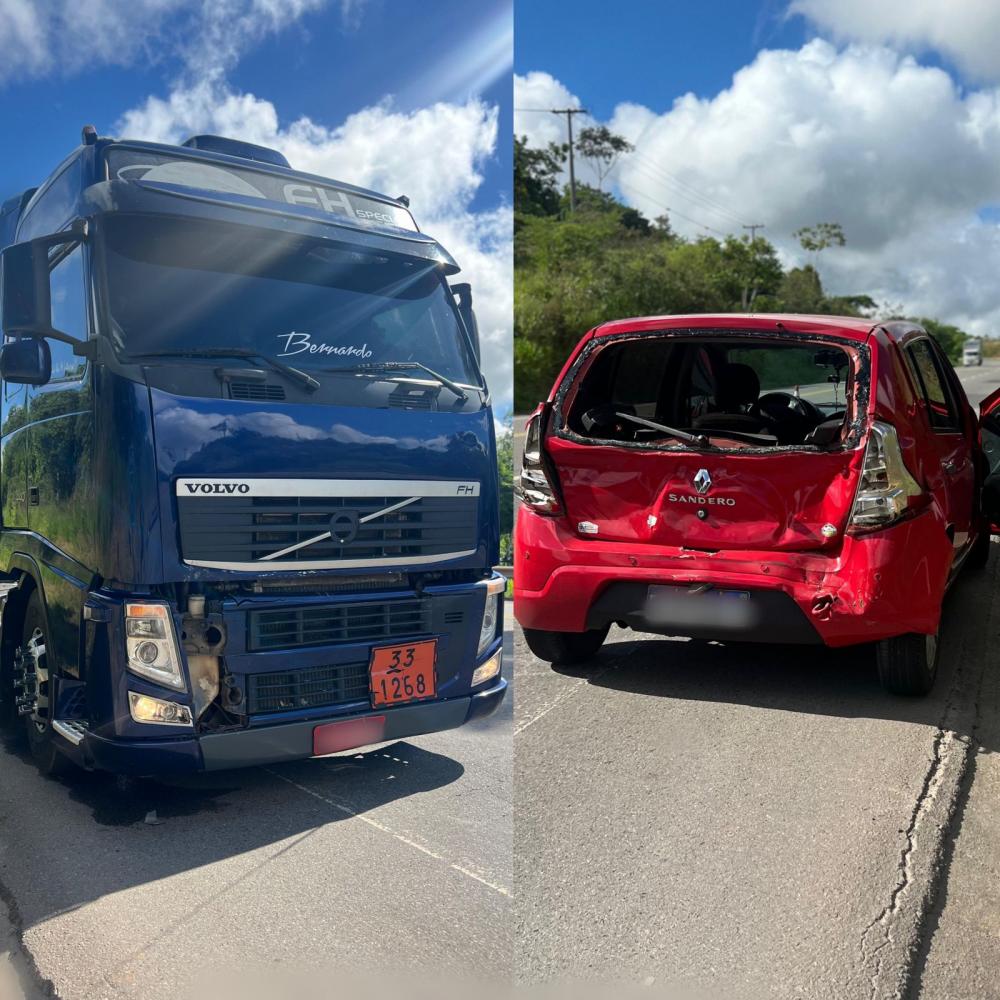 Carreta e carro se envolvem em acidente na BA-093