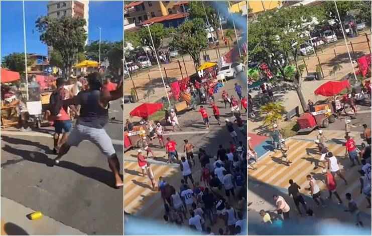 Torcedores do Barcelona e do Vitória brigam próximo ao estádio; veja