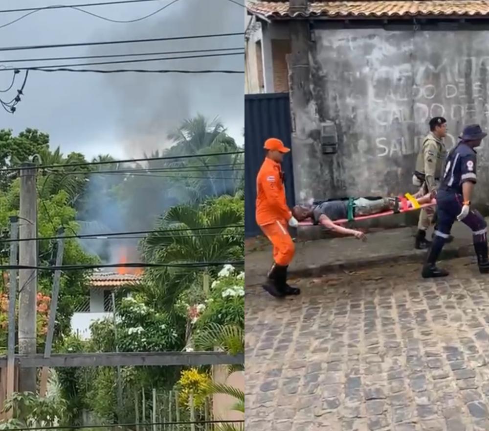 Homem com problemas psicológicos é socorrido após incendiar casa da irmã no Litoral 