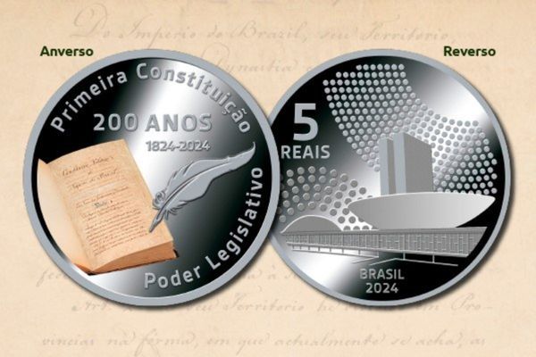 BC e Câmara lançam moeda de R$ 5 para celebrar 200 anos da 1ª Constituição do Brasil
