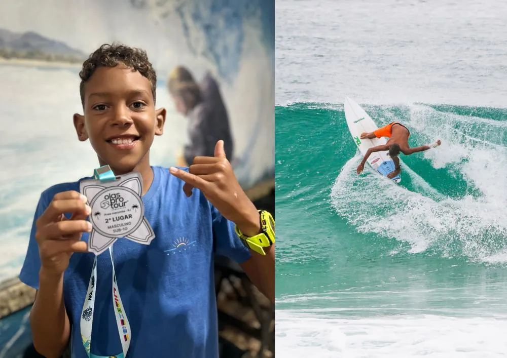 Jovem Davi Lucca, de 9 anos, conquista vice-campeonato Latino-Americano de Surf