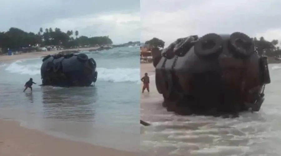 Estrutura esquisita aparece na praia de Itapuã e assusta banhistas