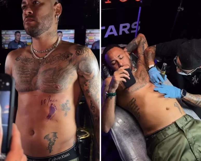 Neymar homenageia filha caçula com tatuagem