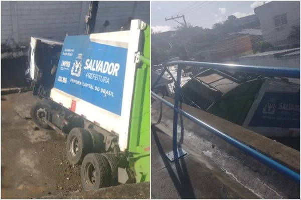 Motorista passa mal, morre e caminhão de lixo desce ladeira em Pirajá descontrolado