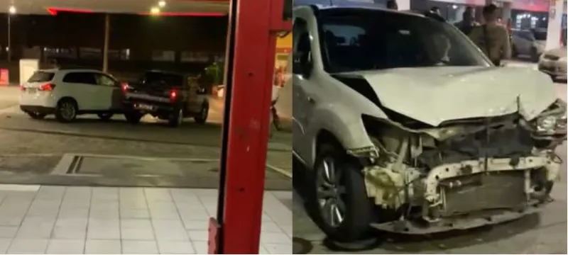 Policial persegue família em posto de combustível na Paralela