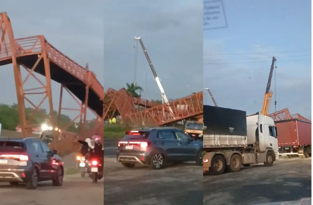 Trecho da BR-324 é interditado após caminhão derrubar passarela