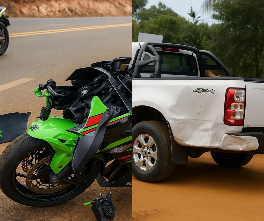 Motociclista fica ferido após colisão com caminhonete na entrada de Santo Antônio