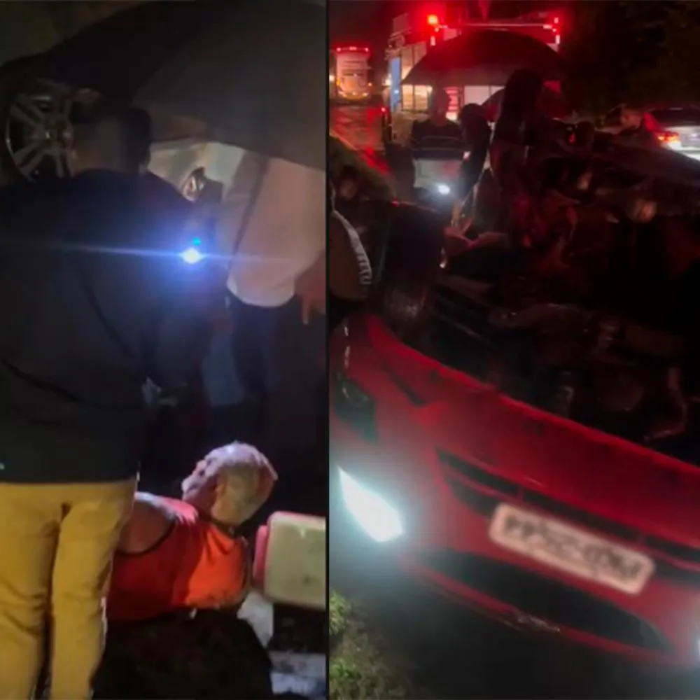 Carro capota após colisão na BR-324 e dois homens ficam feridos 