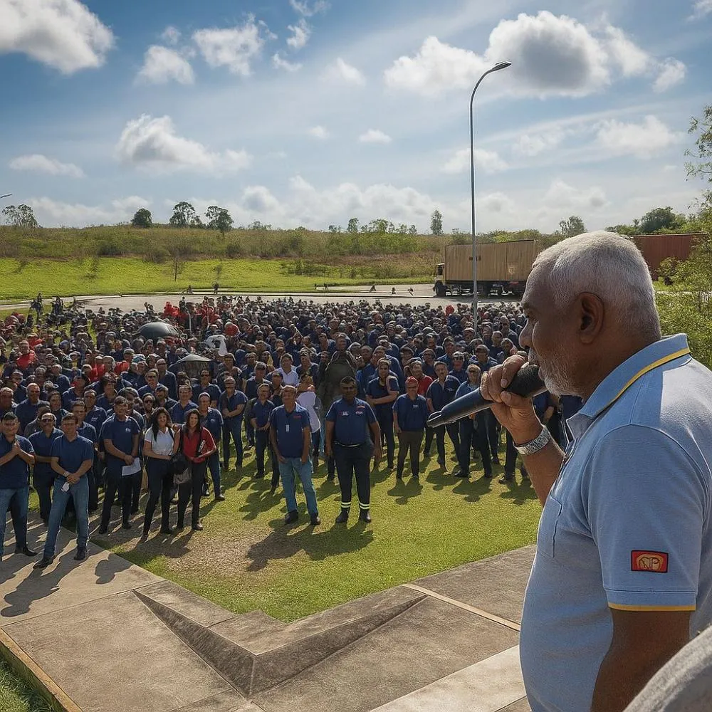 Metalúrgicos realizam assembleia em frente à BYD e acusam empresa de negar acesso ao sindicato