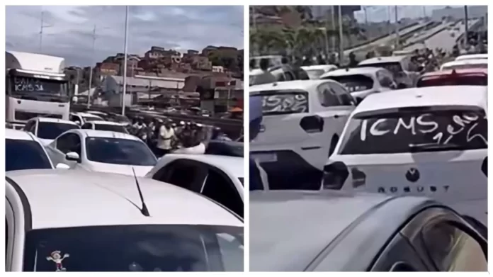 “ICMS ZERO”: Motoristas por aplicativos protestam na Avenida ACM e seguem para o CAB