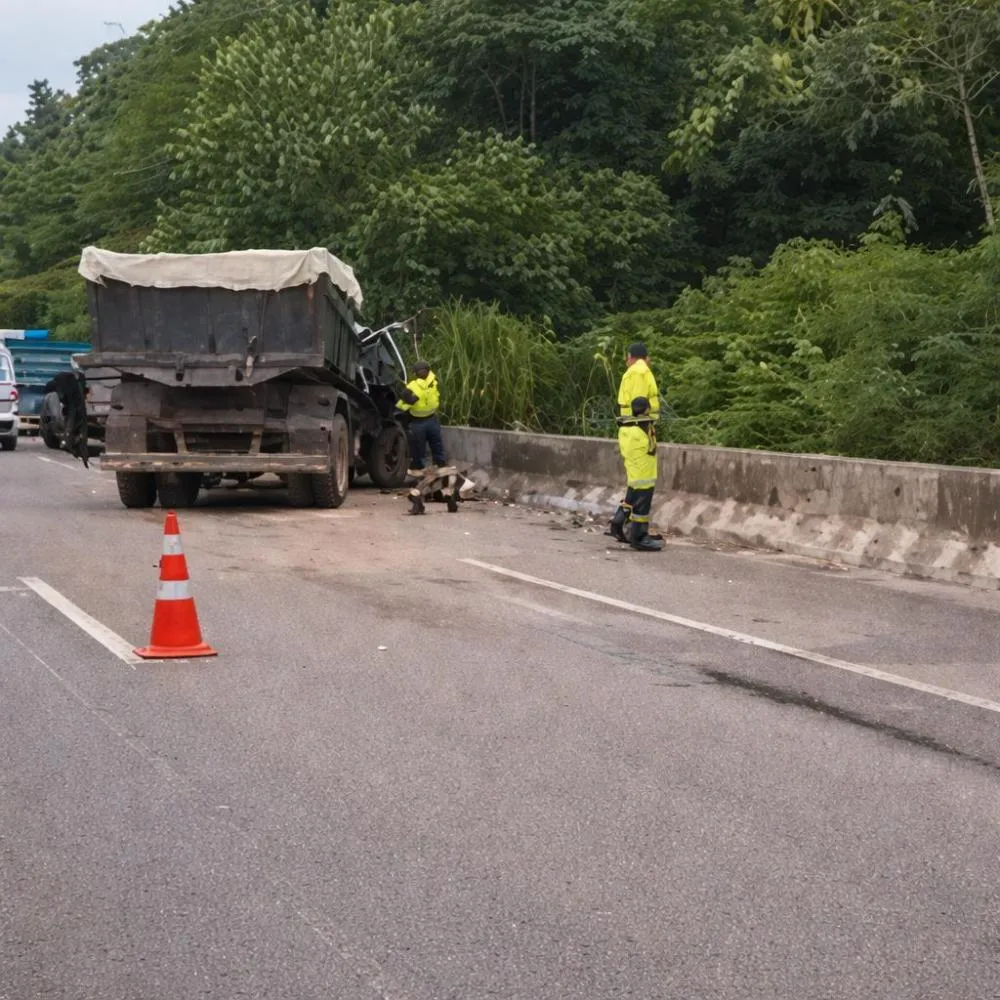 Acidente entre caçamba e carro é registrado na ponte do Rio Joanes, em Camaçari