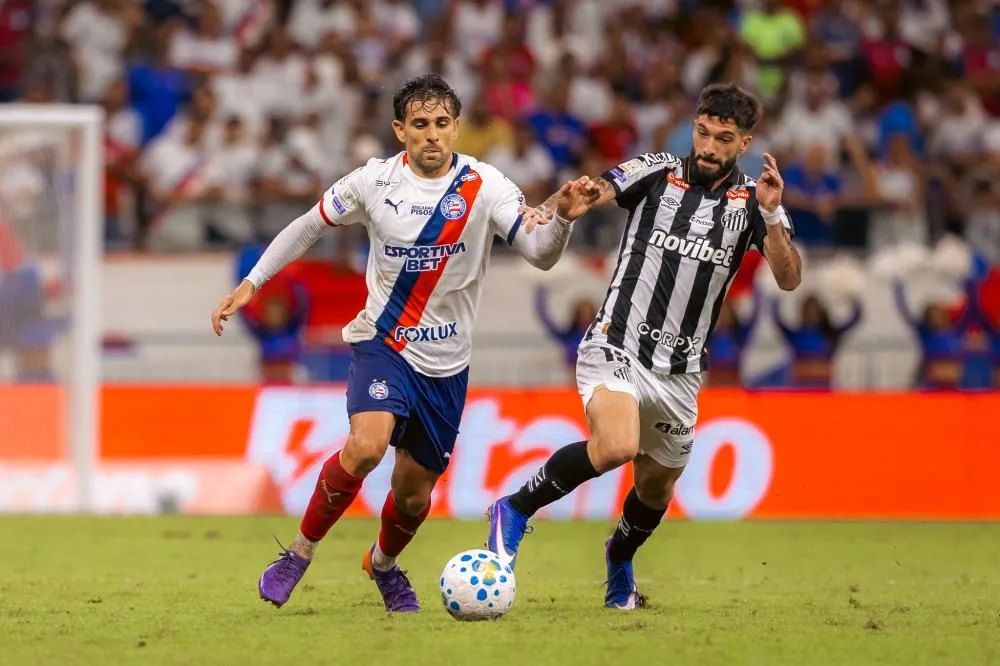 Bahia reage no segundo tempo e arranca empate com o Santos na Arena Fonte Nova