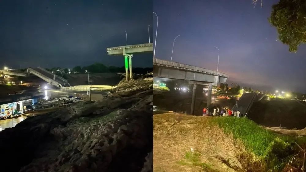 Ponte inaugurada há pouco mais de dois anos desaba no Acre e deixa quatro feridos