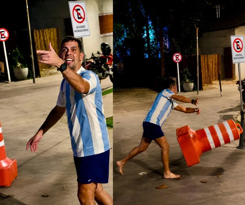 Derrota para a Espanha faz argentino perder a cabeça e virar atração na Praia do Forte