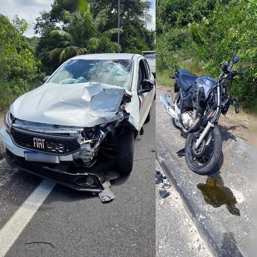 Motociclista fica ferido após colisão com carro na BA-099, em Praia do Forte