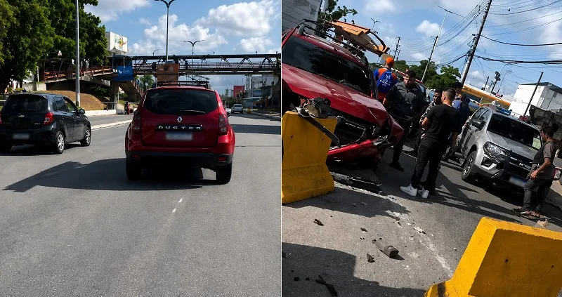 Veículo em alta velocidade é flagrado em direção perigosa e colidindo com outros carros na Estrada do Coco