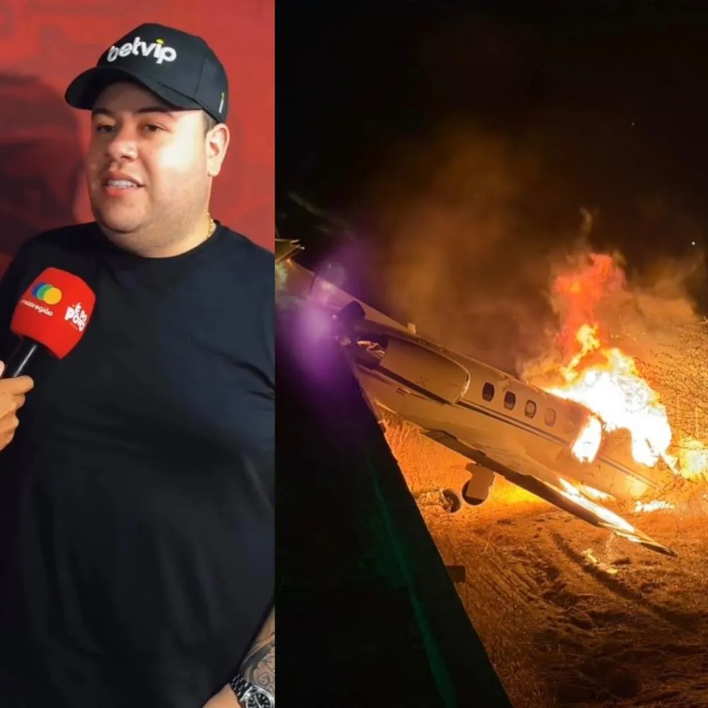 Avião com cantor Rey Vaqueiro pega fogo após sair da pista em pouso no interior do RN